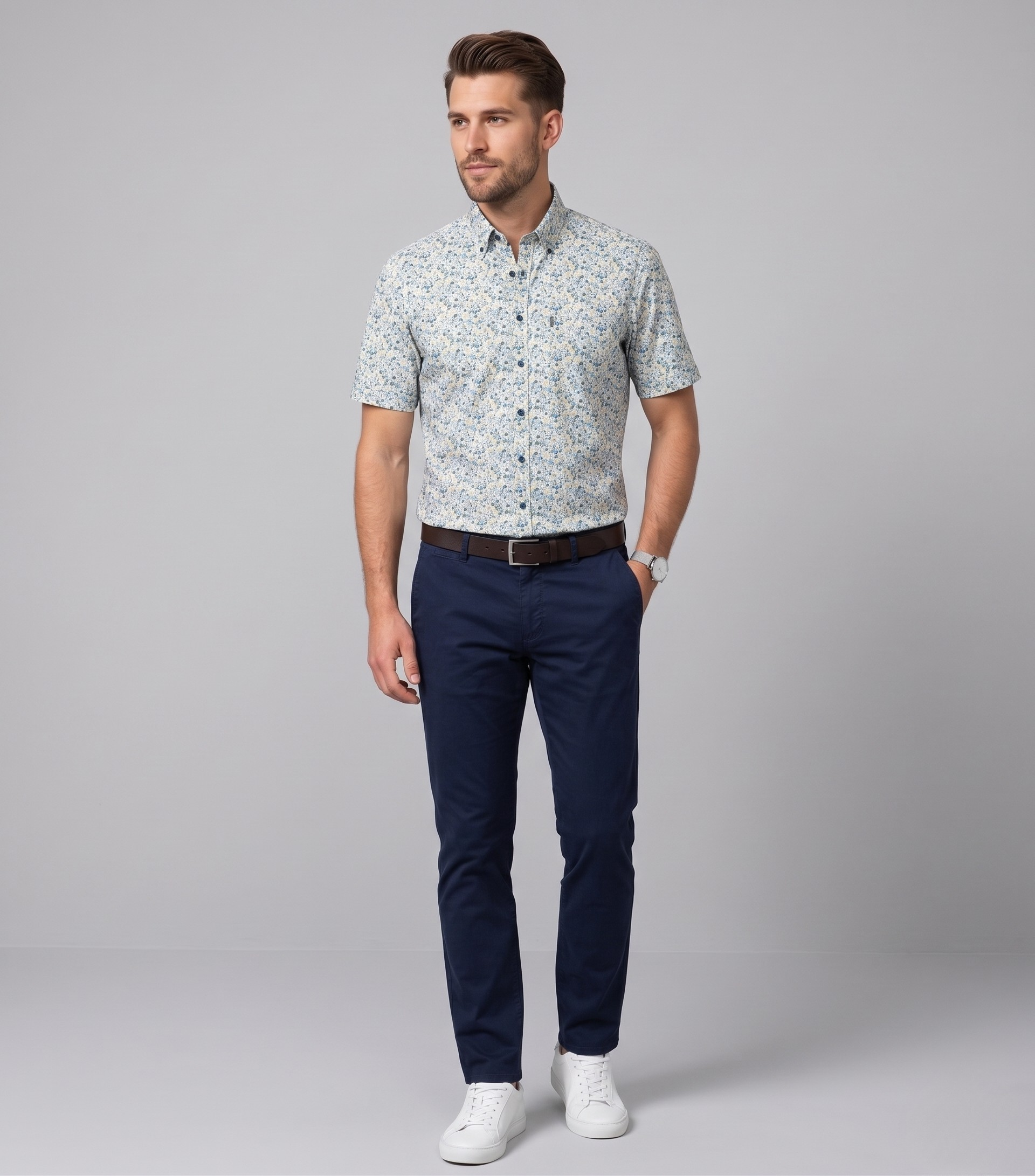 126131321-300 Overhemd Korte Mouw Groen Print