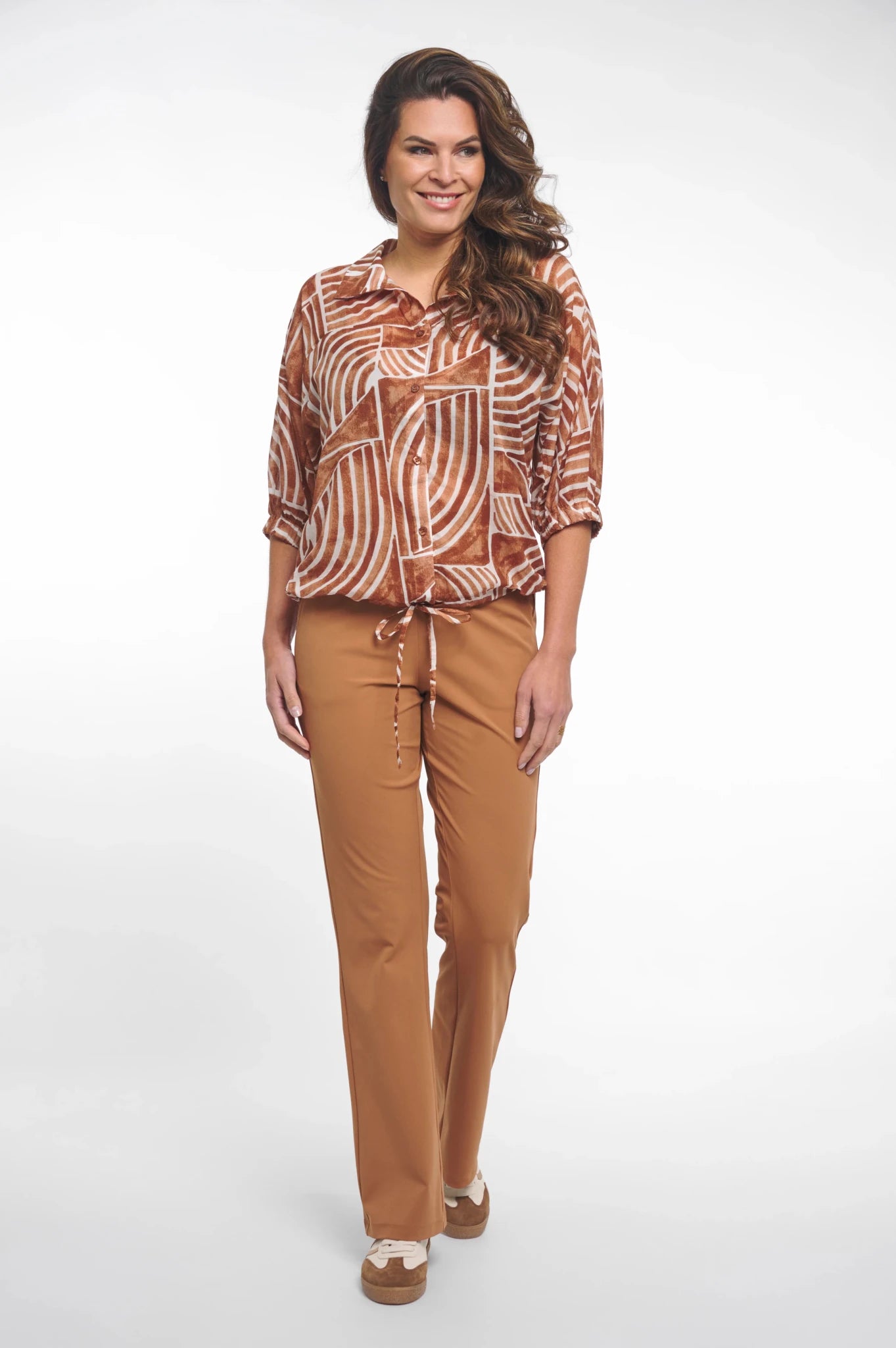 262Coline Blouse Katoen Camel Print - Castelijn mode