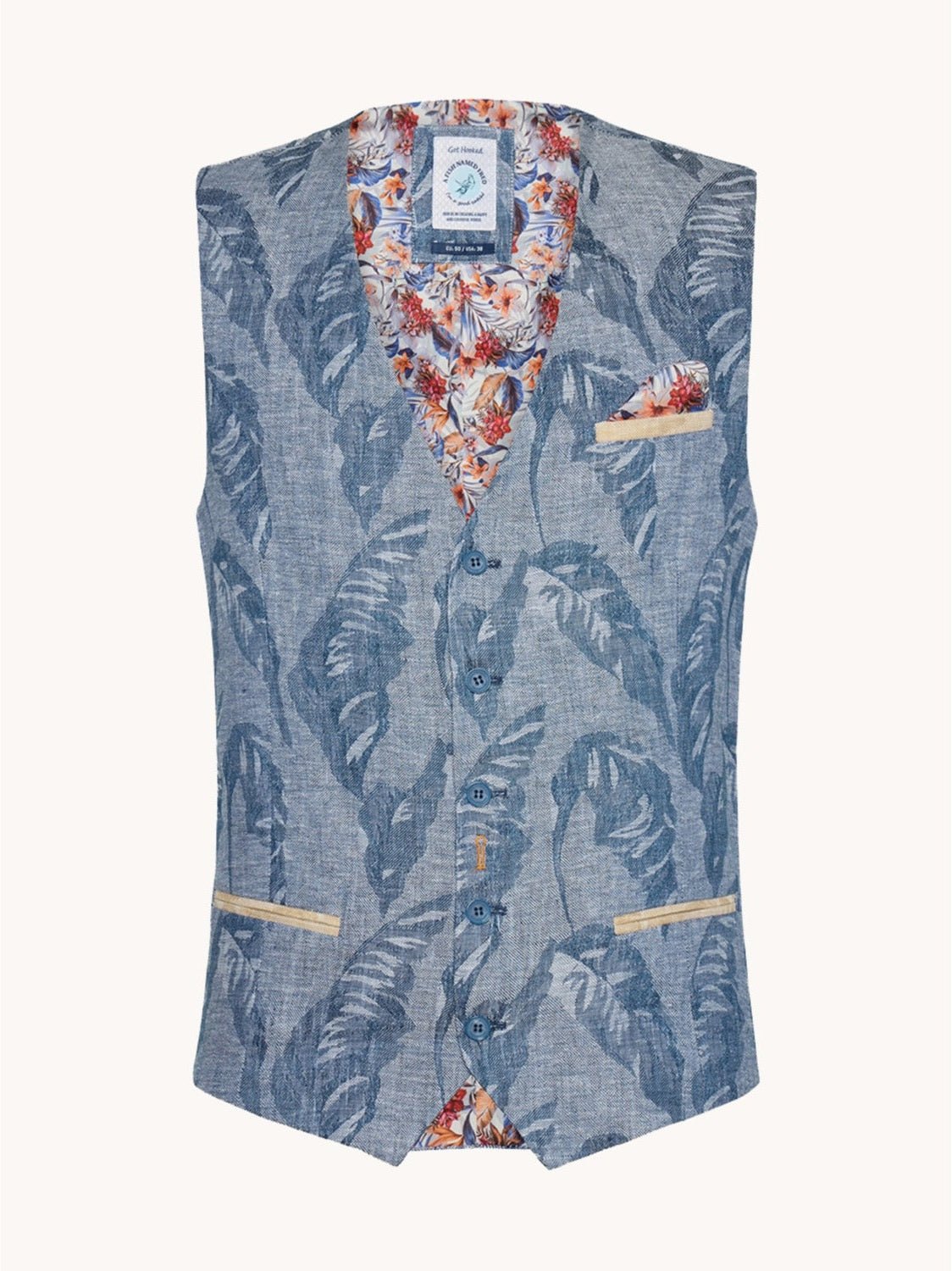31.133 604 Waistcoat linen leaf A Fish named fred - Castelijn mode