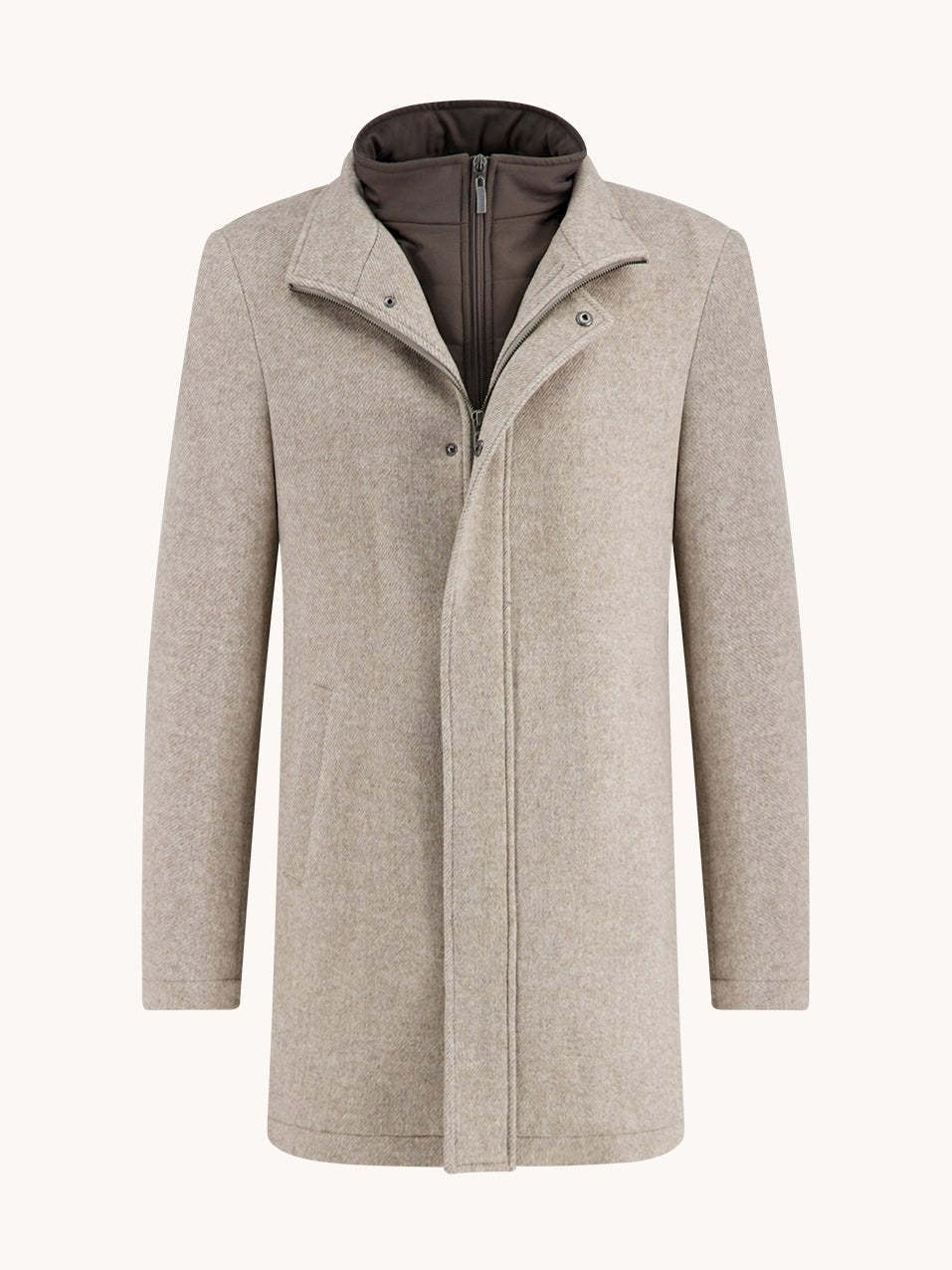 32.165 205 Sand Funnel neck coat - Castelijn mode