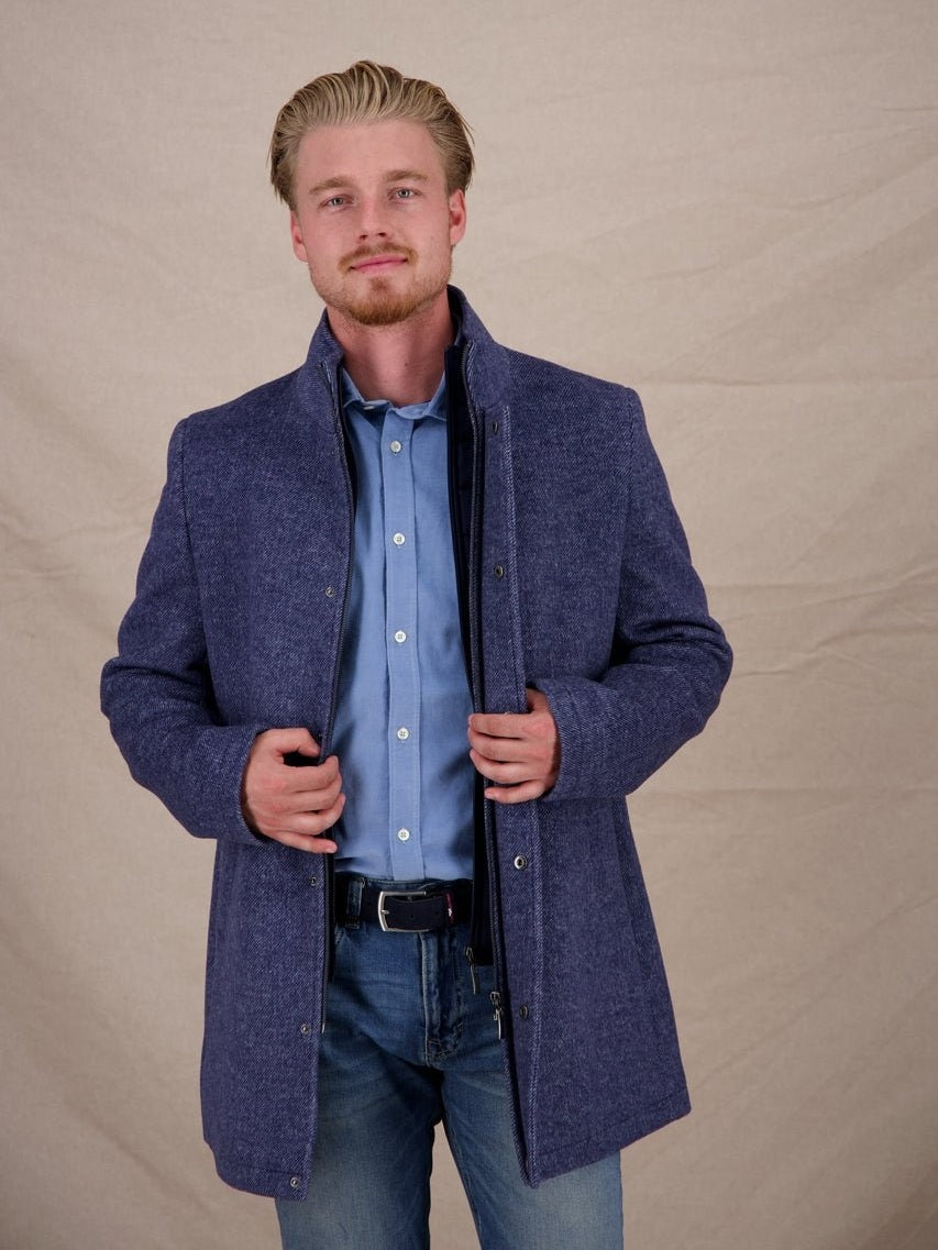 32.165 600 Classic blue Funnel neck coat - Castelijn mode