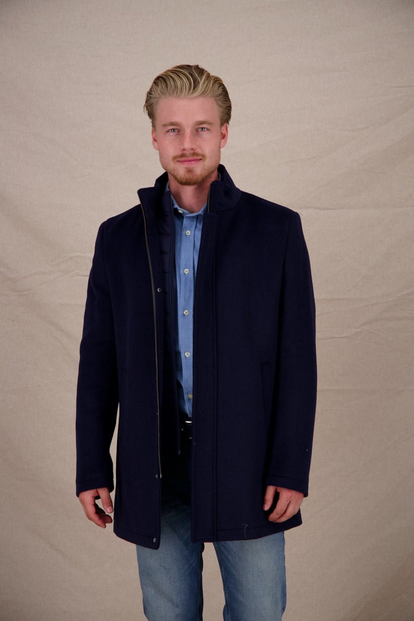 32.165 604 Navy Funnel neck coat - Castelijn mode
