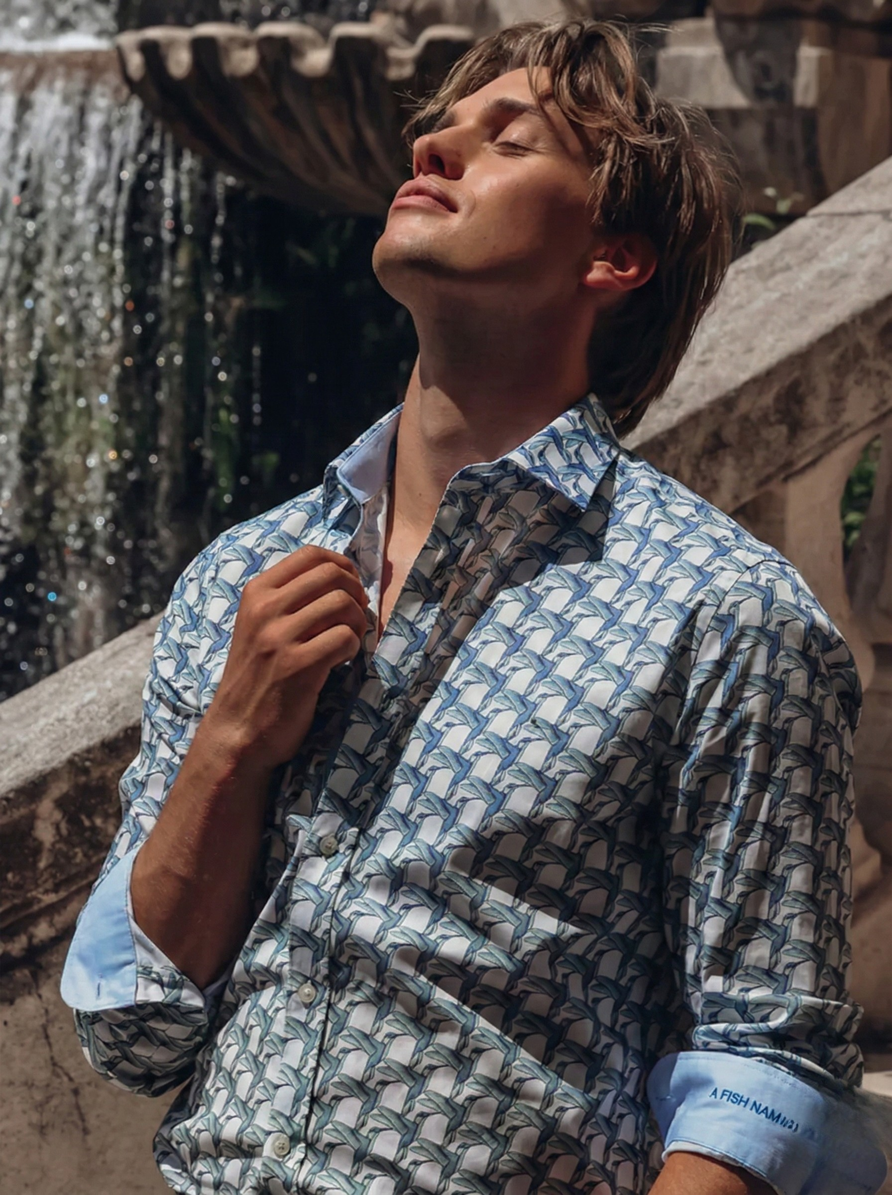 33.005 Overhemd geometrische vogels blauw