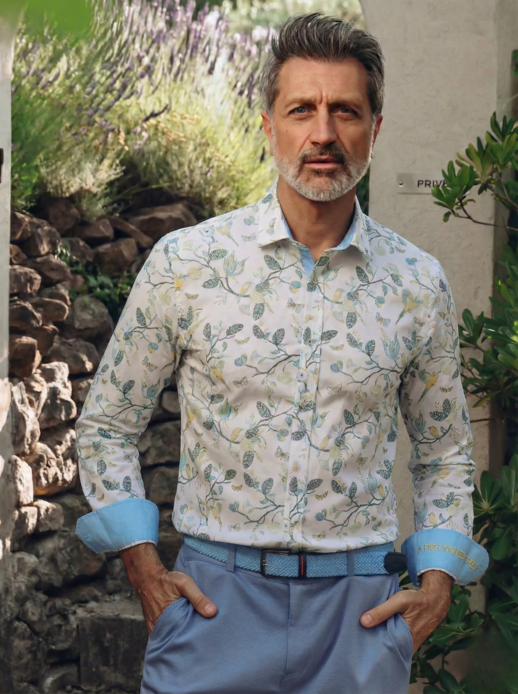 33.008 Overhemd met vogel print groen