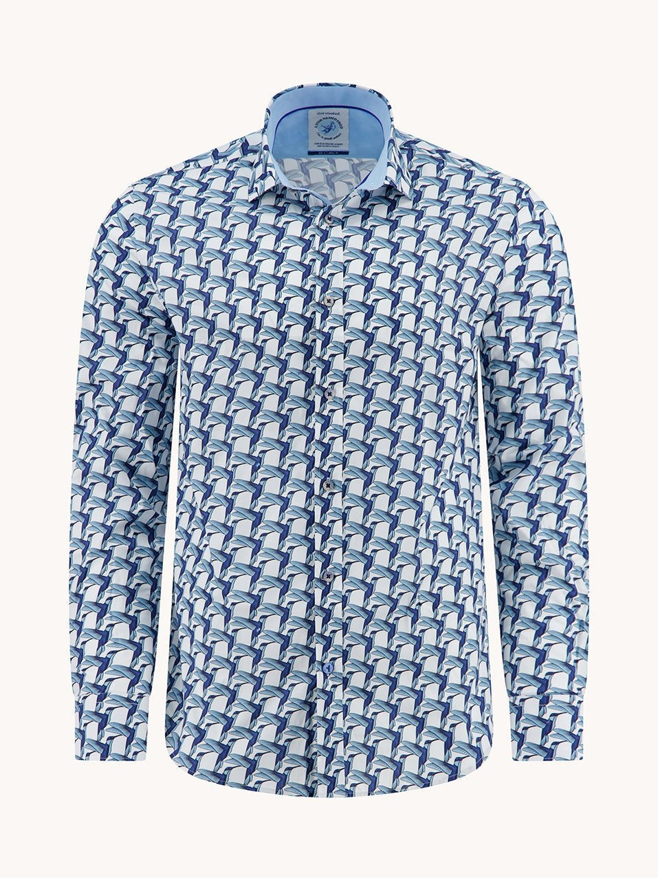 33.005 Overhemd geometrische vogels blauw - Castelijn mode