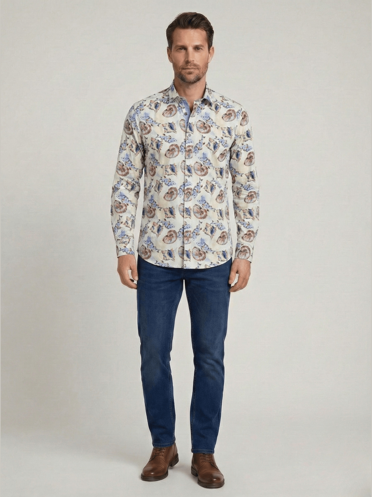 33.018 Overhemd met aqua print - Castelijn mode