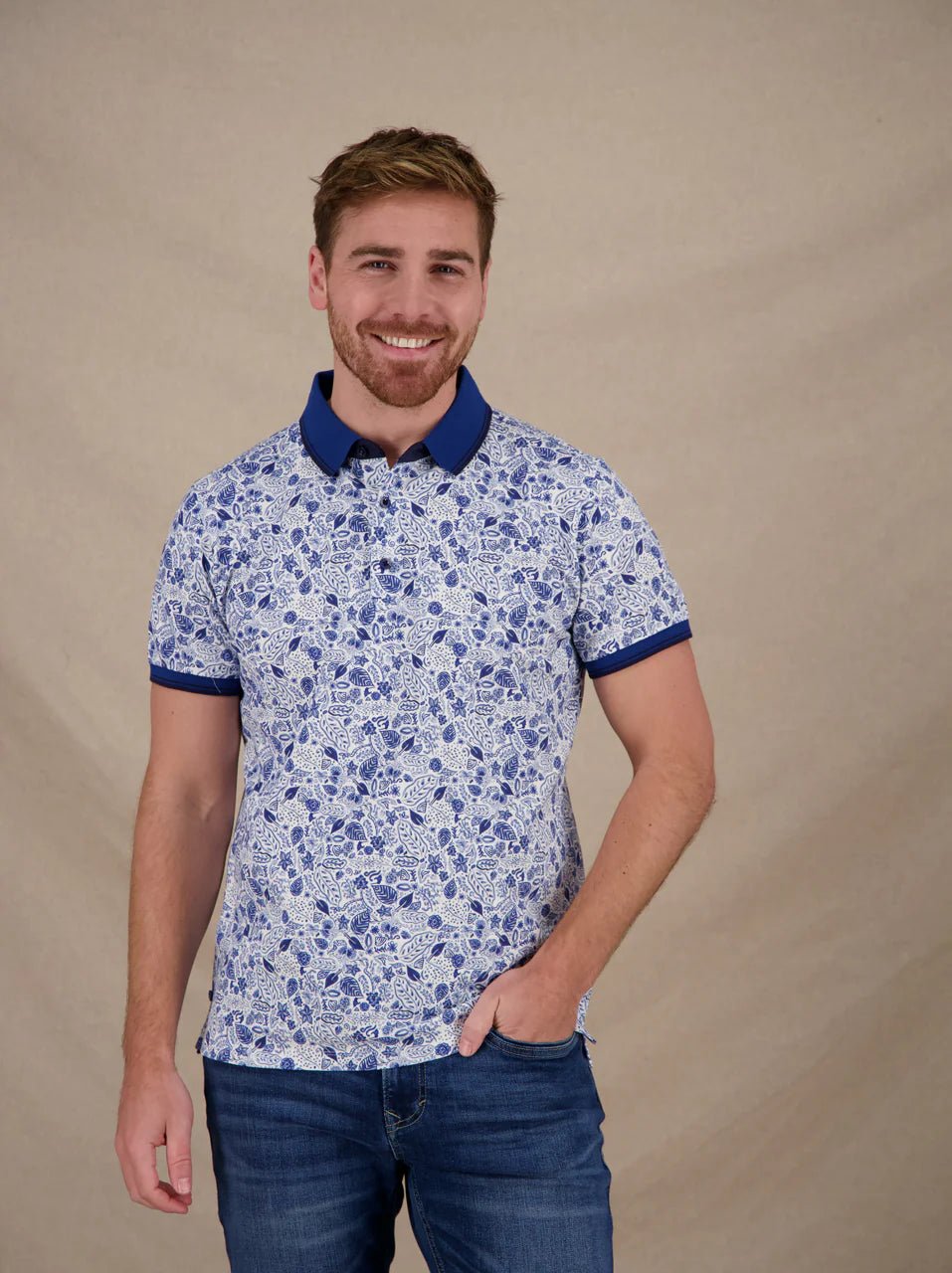 33.305 Polo Flower lines blauw - Castelijn mode