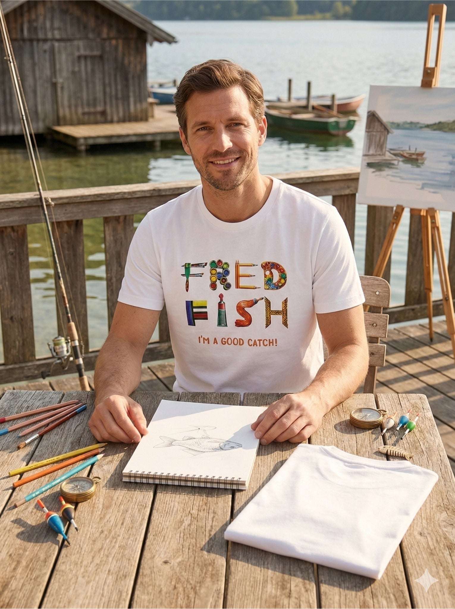 33.403 T-shirt Fred Fish wit - Castelijn mode