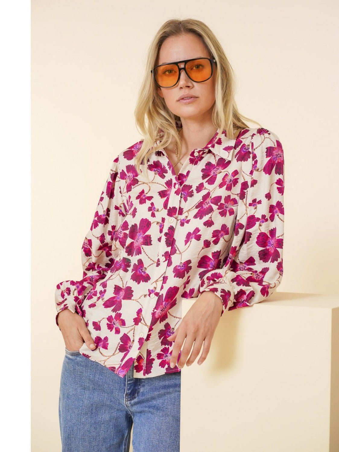 43951 - 20 721 Blouse light sand / fuchsia - Castelijn mode