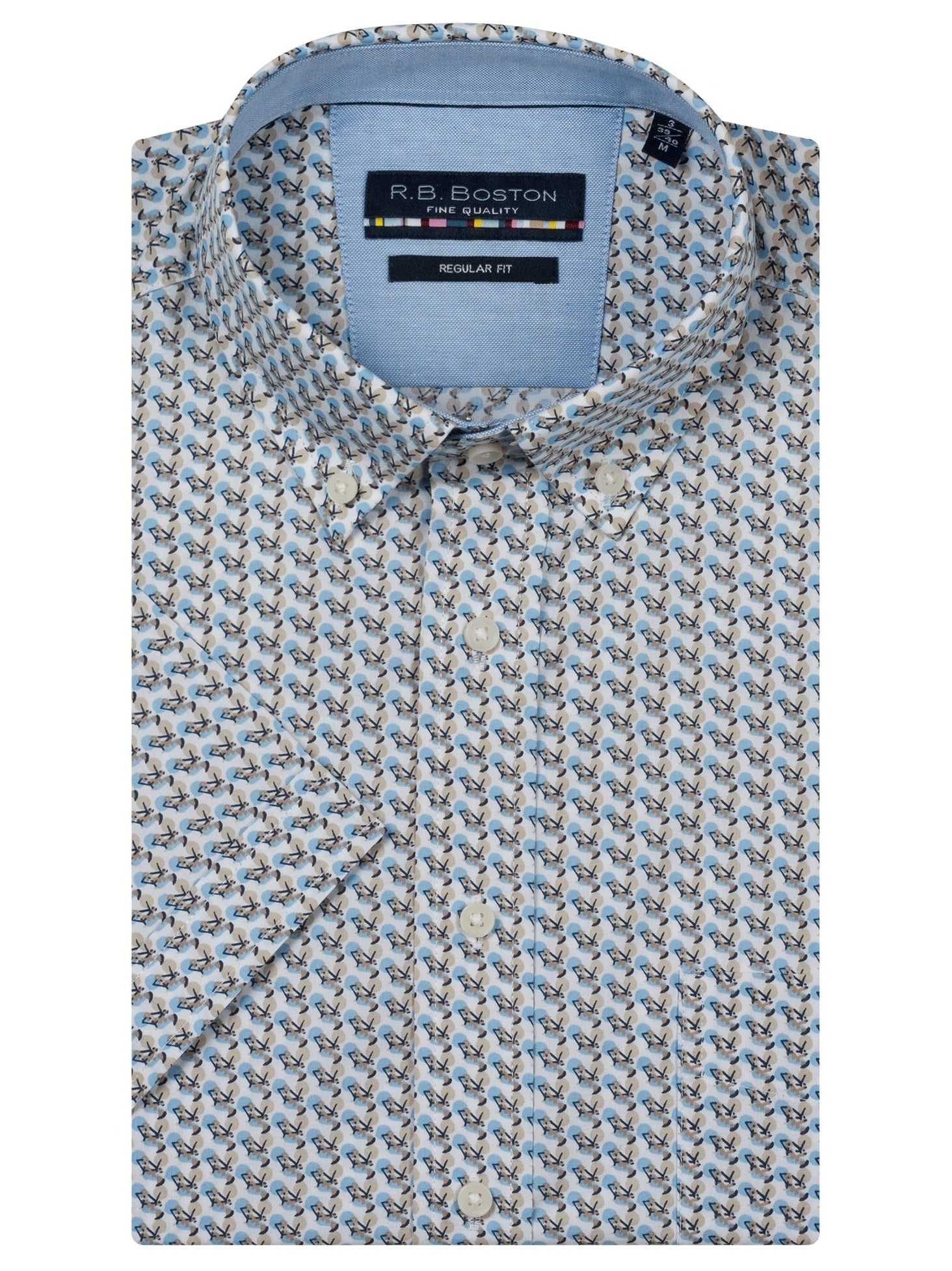 616670 - 609 Overhemd Korte Mouw Sand Blauw Print - Castelijn mode