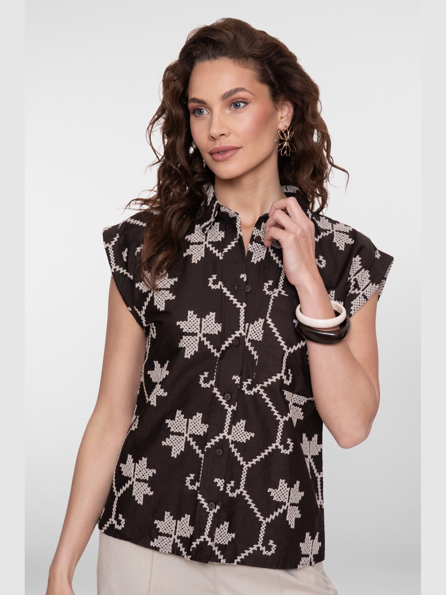 63212 - 20 750 Blouse bruin/zand - Castelijn mode