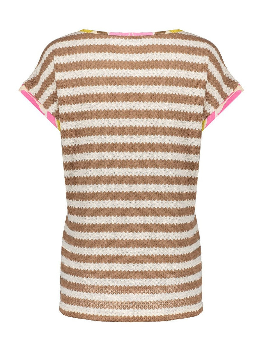 63284 - 20 Top Print Ecru Roze Bruin - Castelijn mode