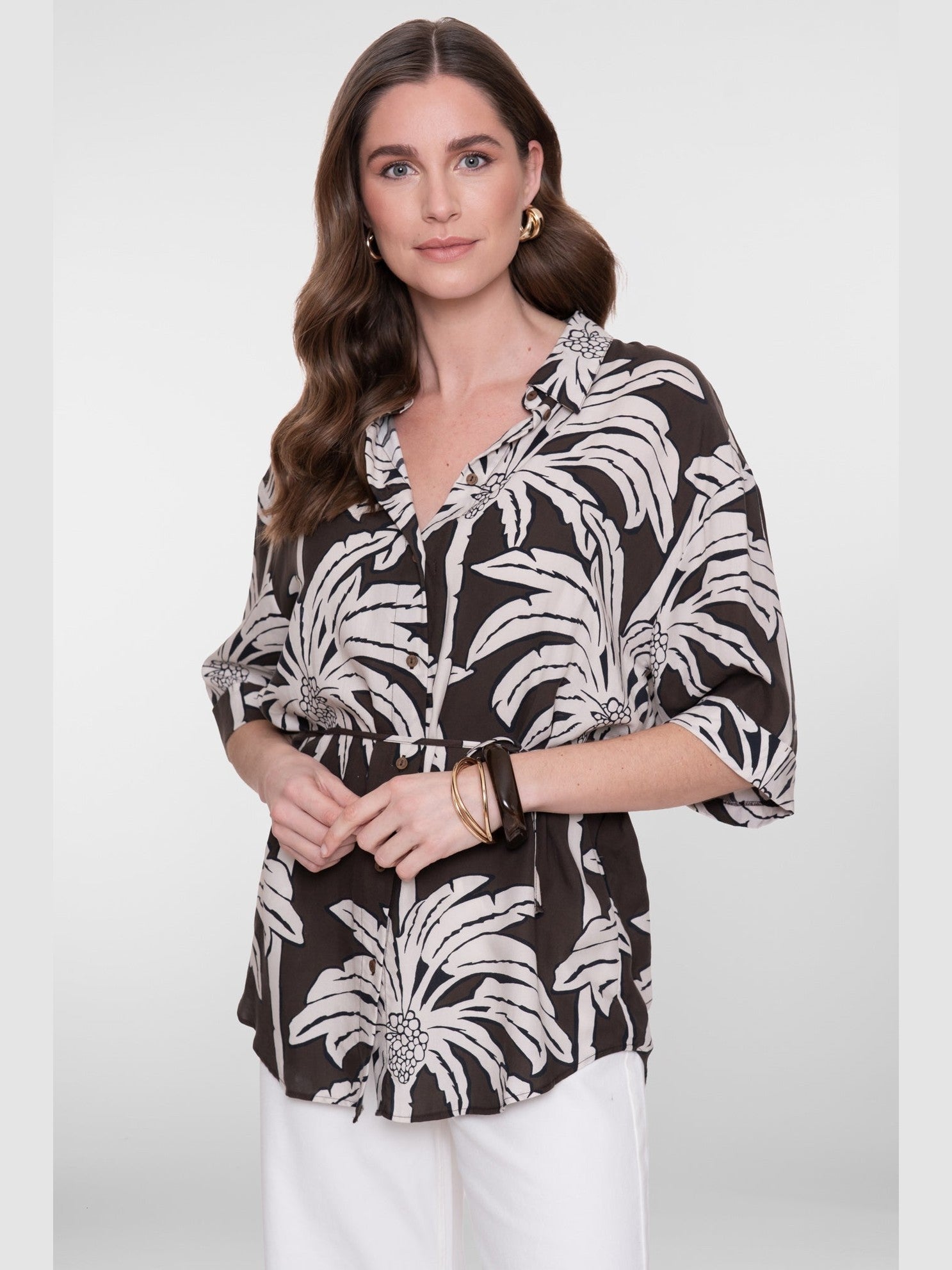 63293 - 20 775 Blouse met print bruin/ecru - Castelijn mode