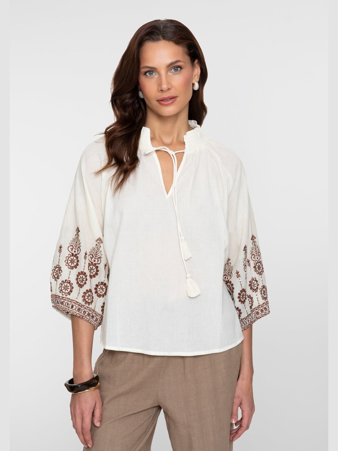63434 - 26 Blouse Borduursel Off White Ginger - Castelijn mode