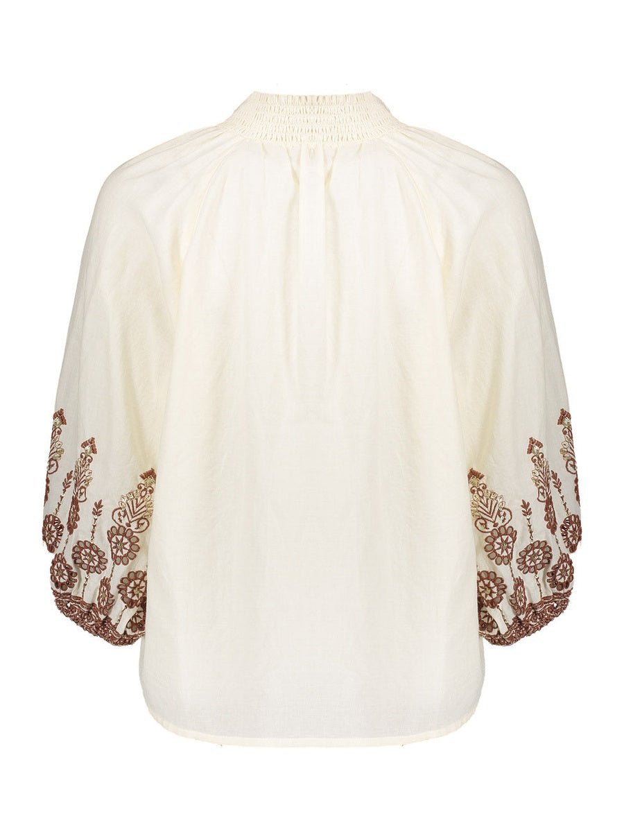 63434 - 26 Blouse Borduursel Off White Ginger - Castelijn mode