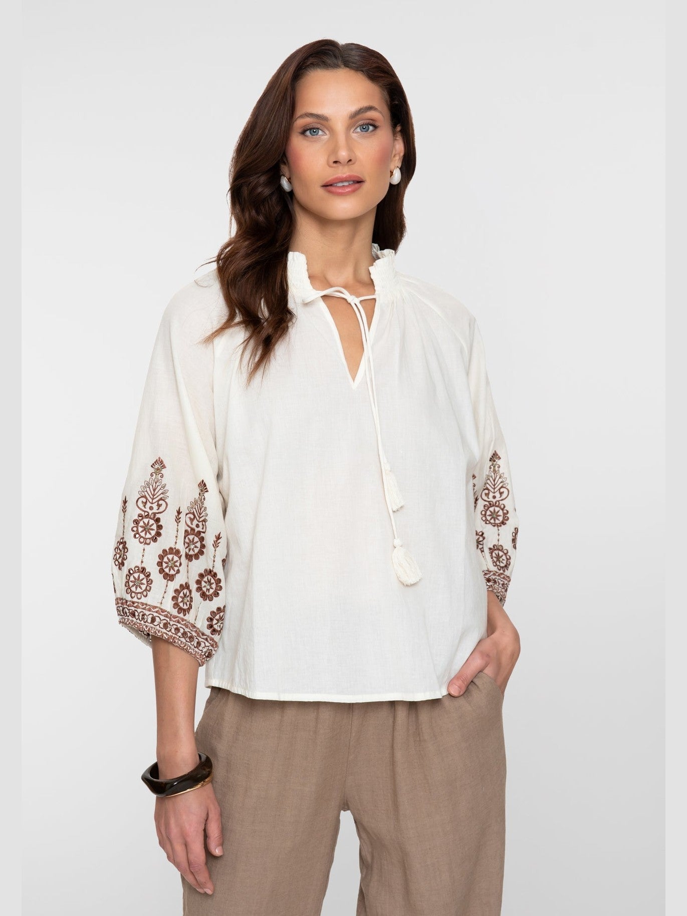 63434 - 26 Blouse Borduursel Off White Ginger - Castelijn mode