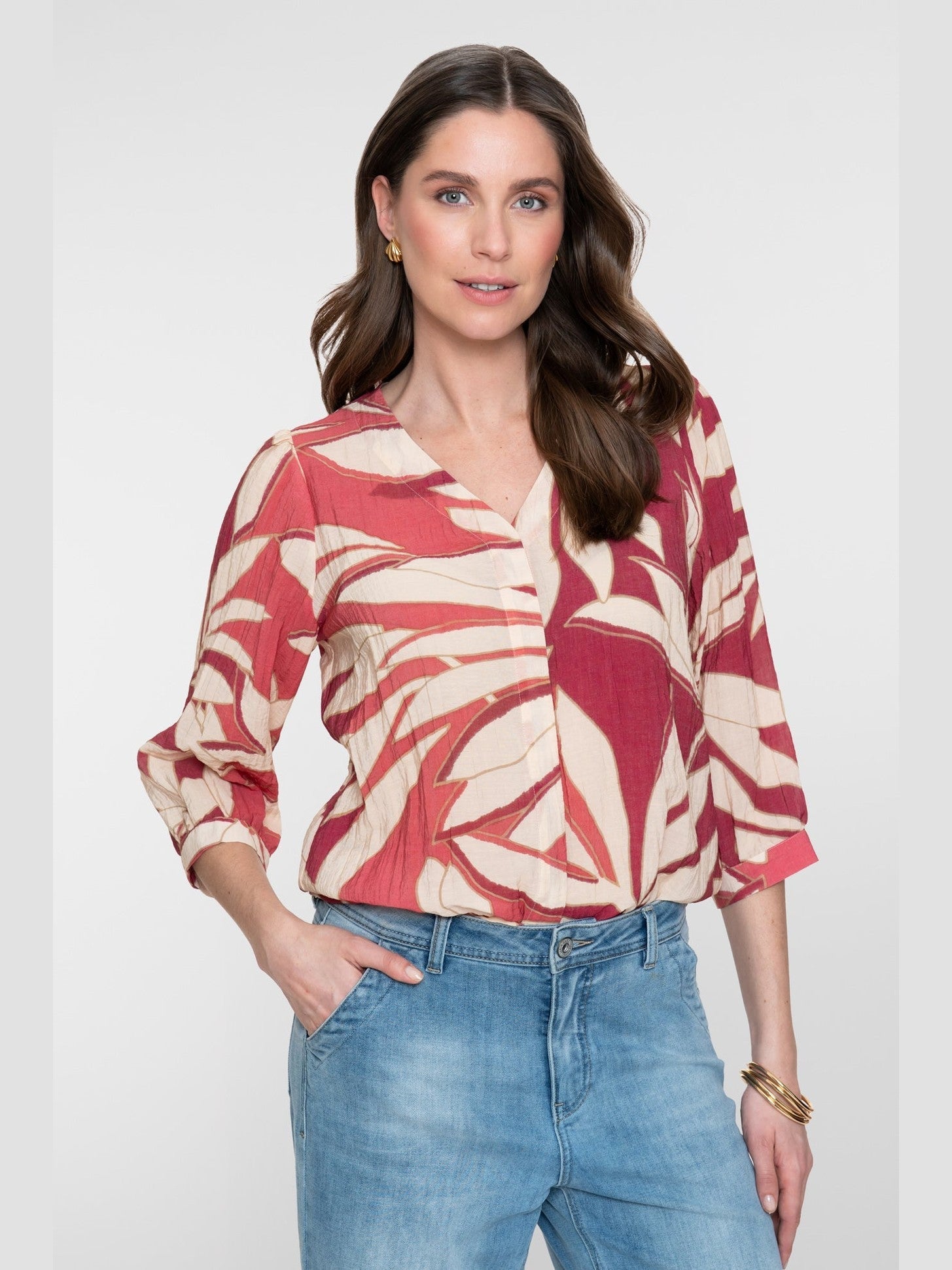 63443 - 20 Blouse Print Raspberry Coral - Castelijn mode