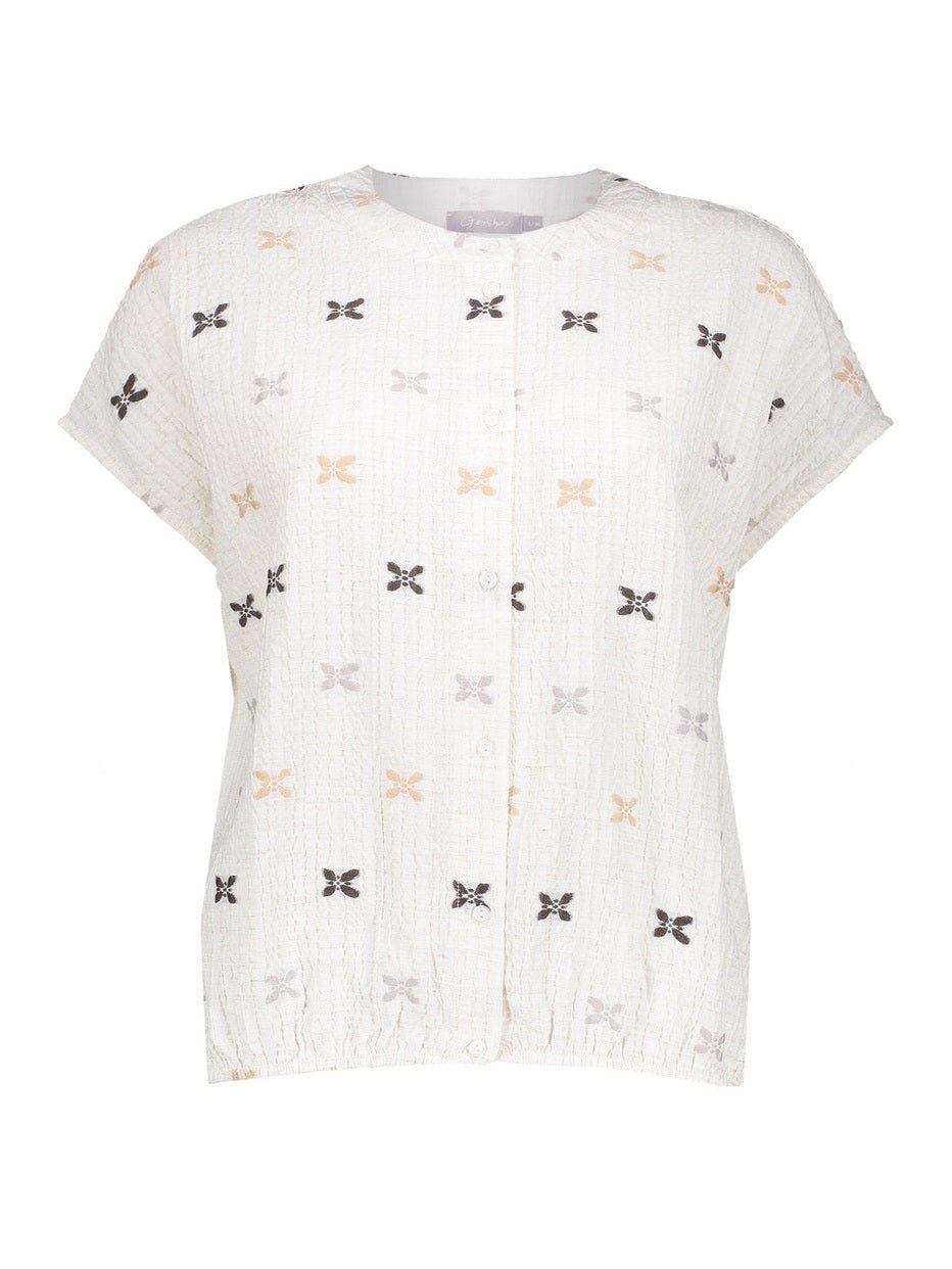 63444 - 20 Blouse Beige Wit Linnenmix - Castelijn mode