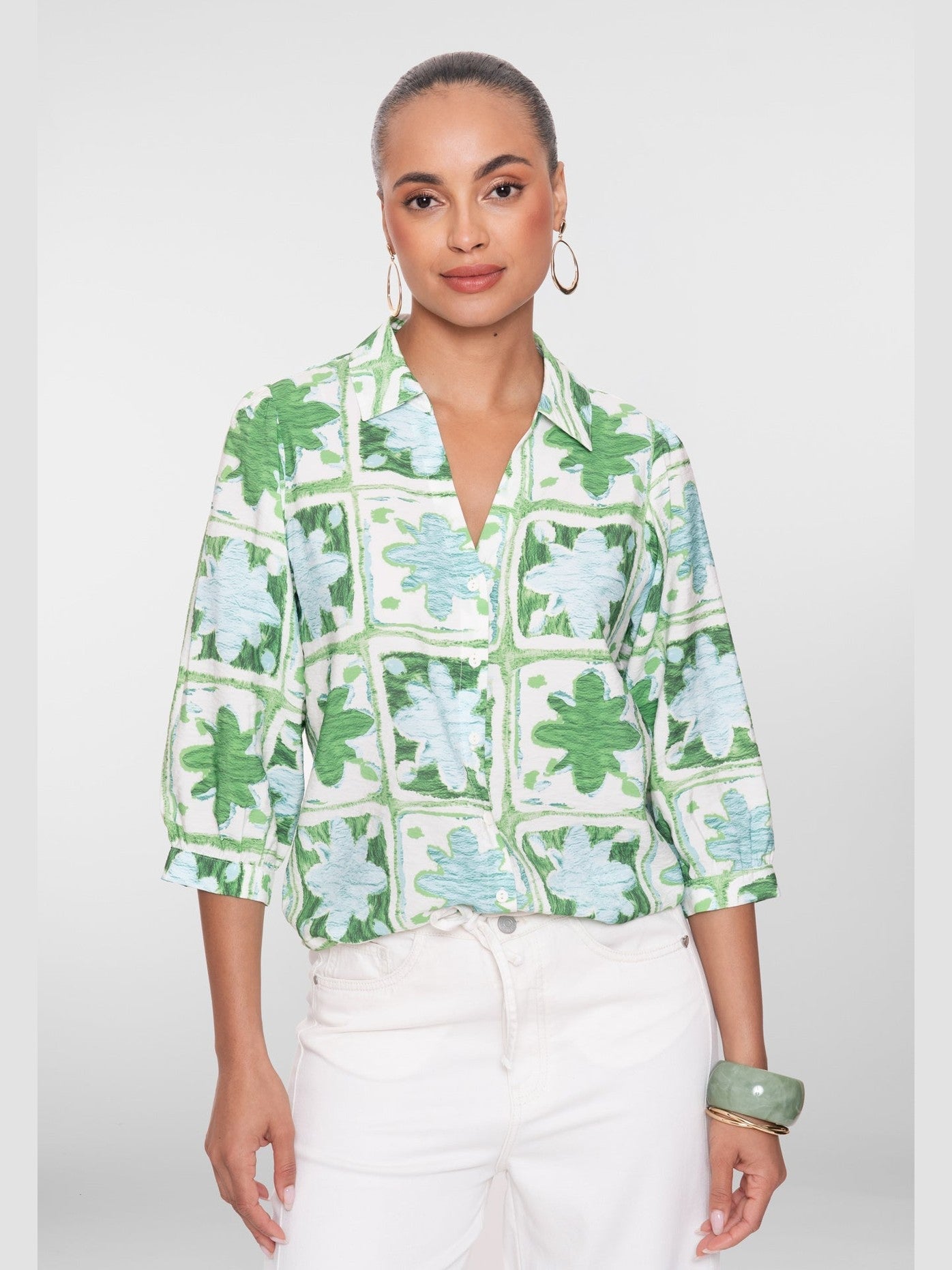 63470 - 20 Blouse Groen/Lichtblauw Viscosemix - Castelijn mode