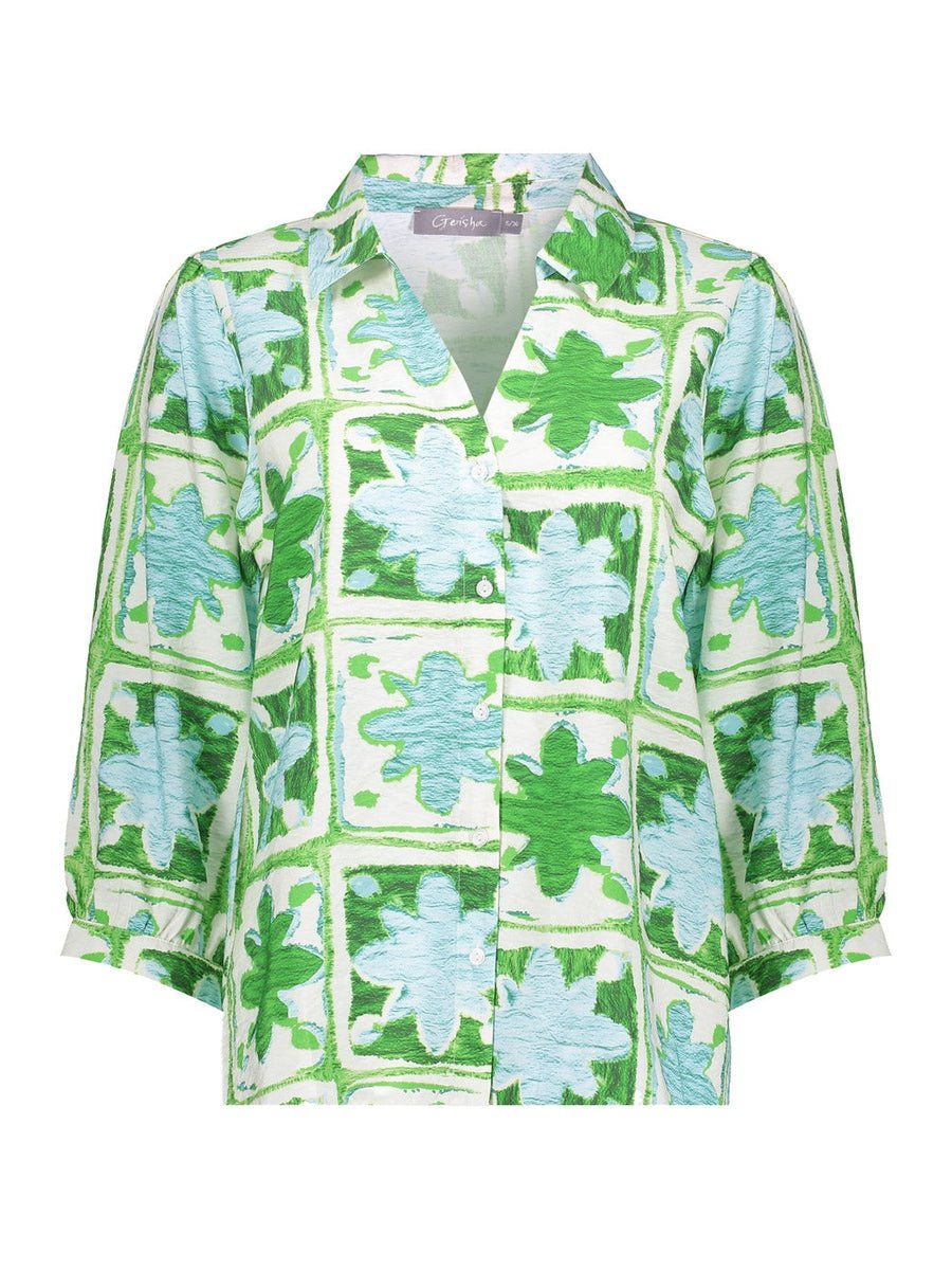 63470 - 20 Blouse Groen/Lichtblauw Viscosemix - Castelijn mode
