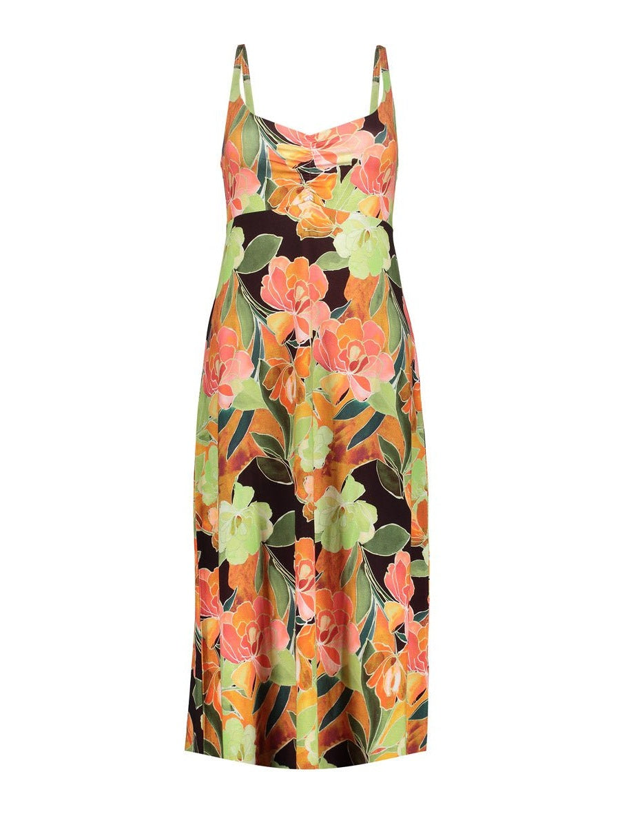 67151 - 60 Jurk Lang Print Coral Groen - Castelijn mode