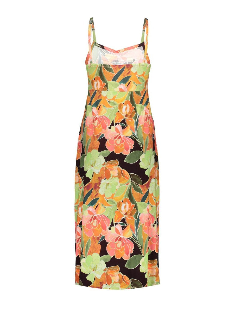 67151 - 60 Jurk Lang Print Coral Groen - Castelijn mode