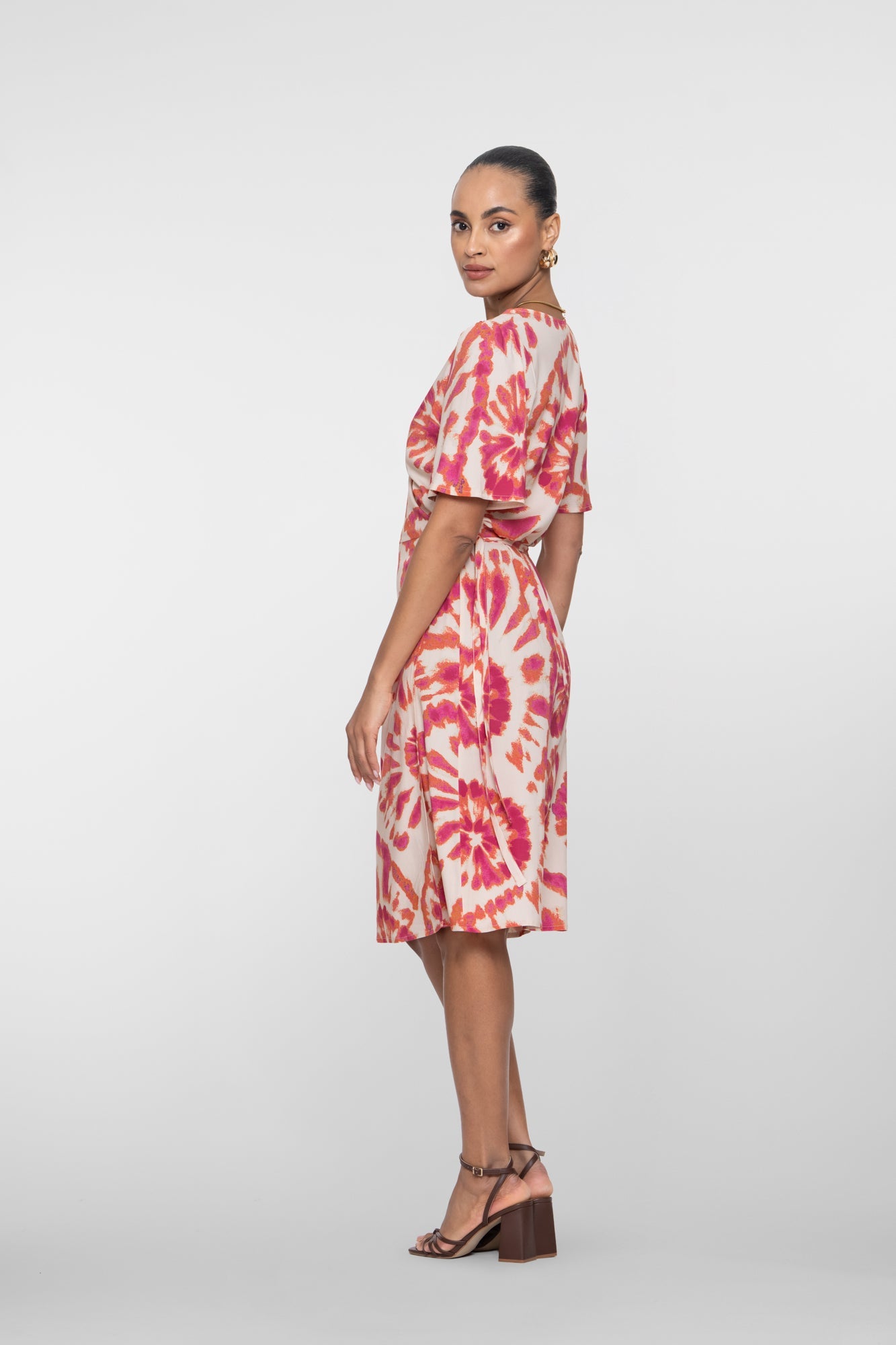 67409 - 20 Jurk Print Oranje Roze - Castelijn mode