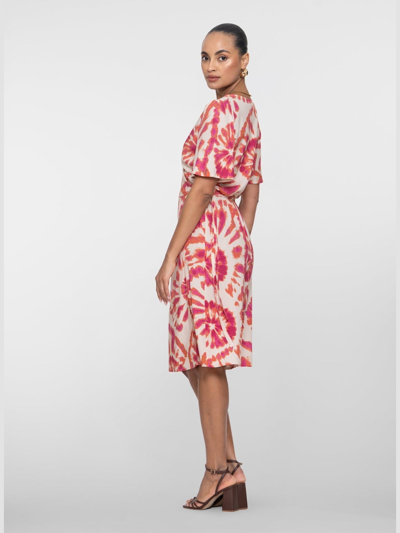 67409 - 20 Jurk Print Oranje Roze - Castelijn mode
