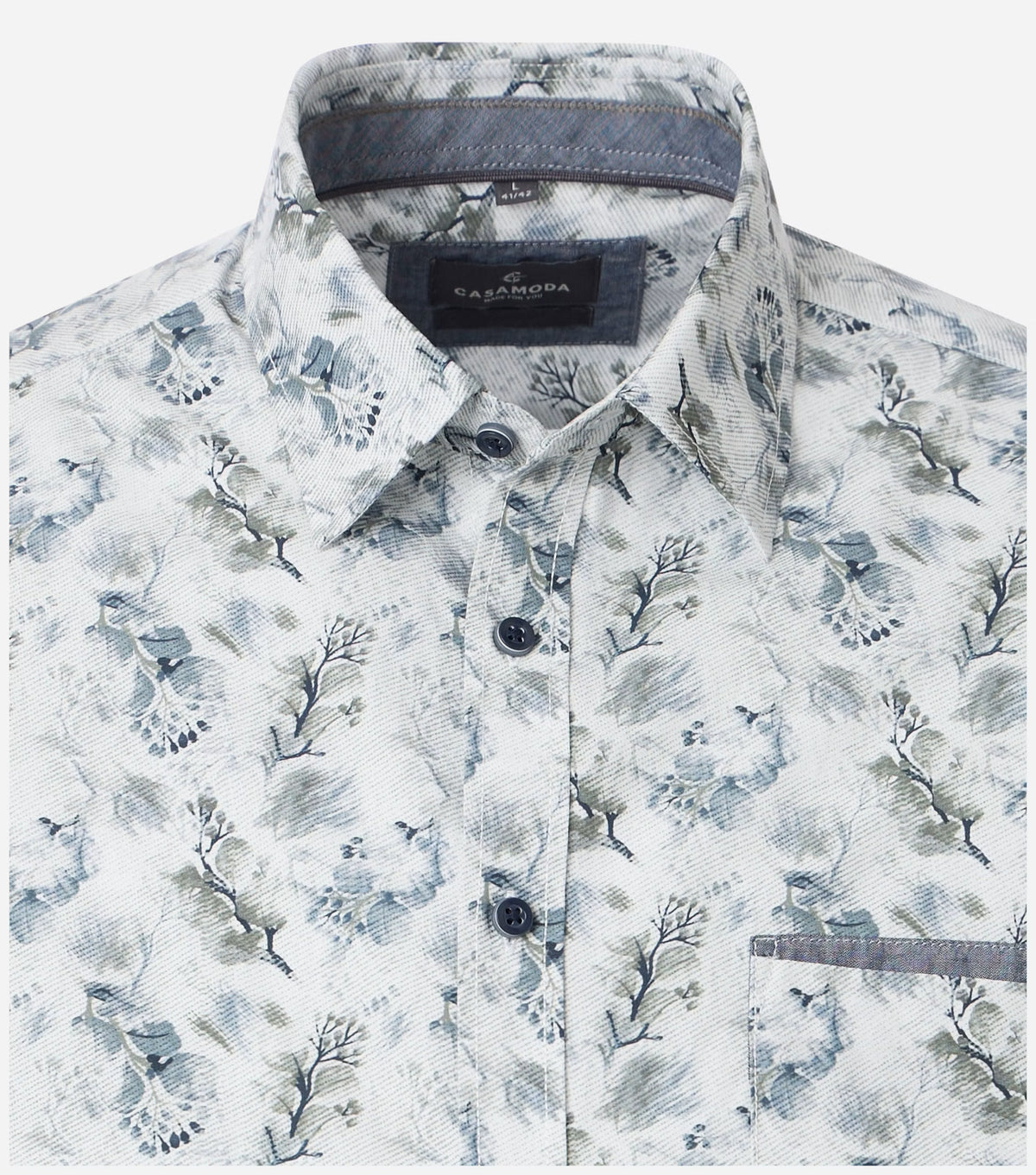 Casa Moda Overhemd Bloemenprint Wit/Grijsblauw - Castelijn mode