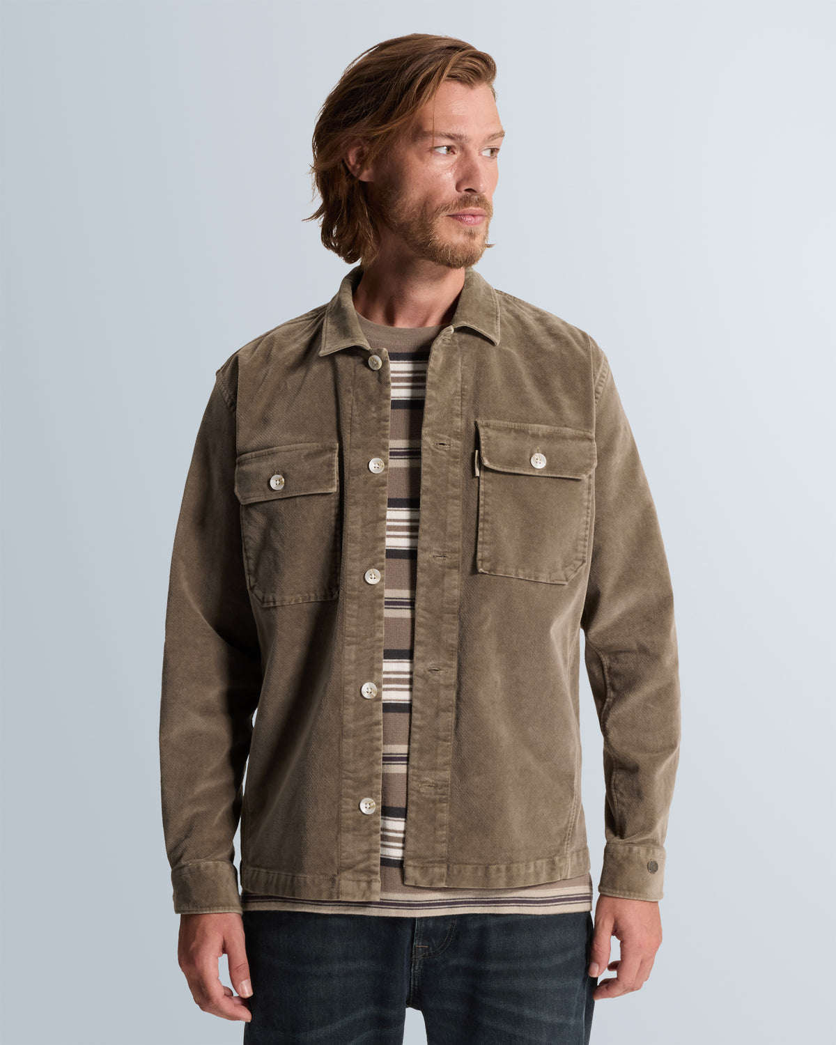 Cast Iron velours overshirt taupe