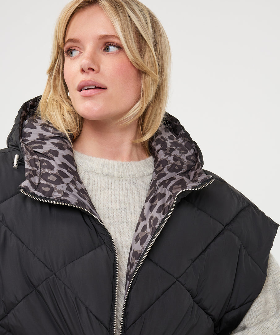 Omkeerbare Bodywarmer Luipaard Zwart