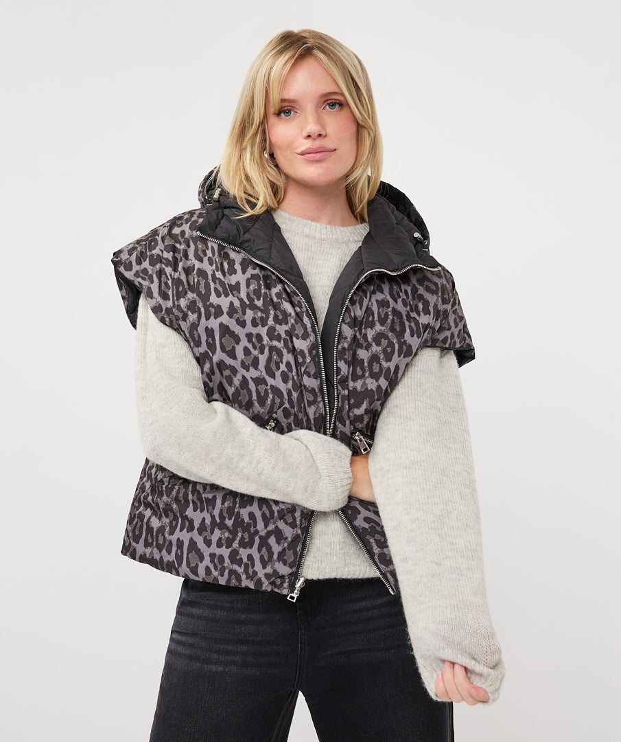 Omkeerbare Bodywarmer Luipaard Zwart