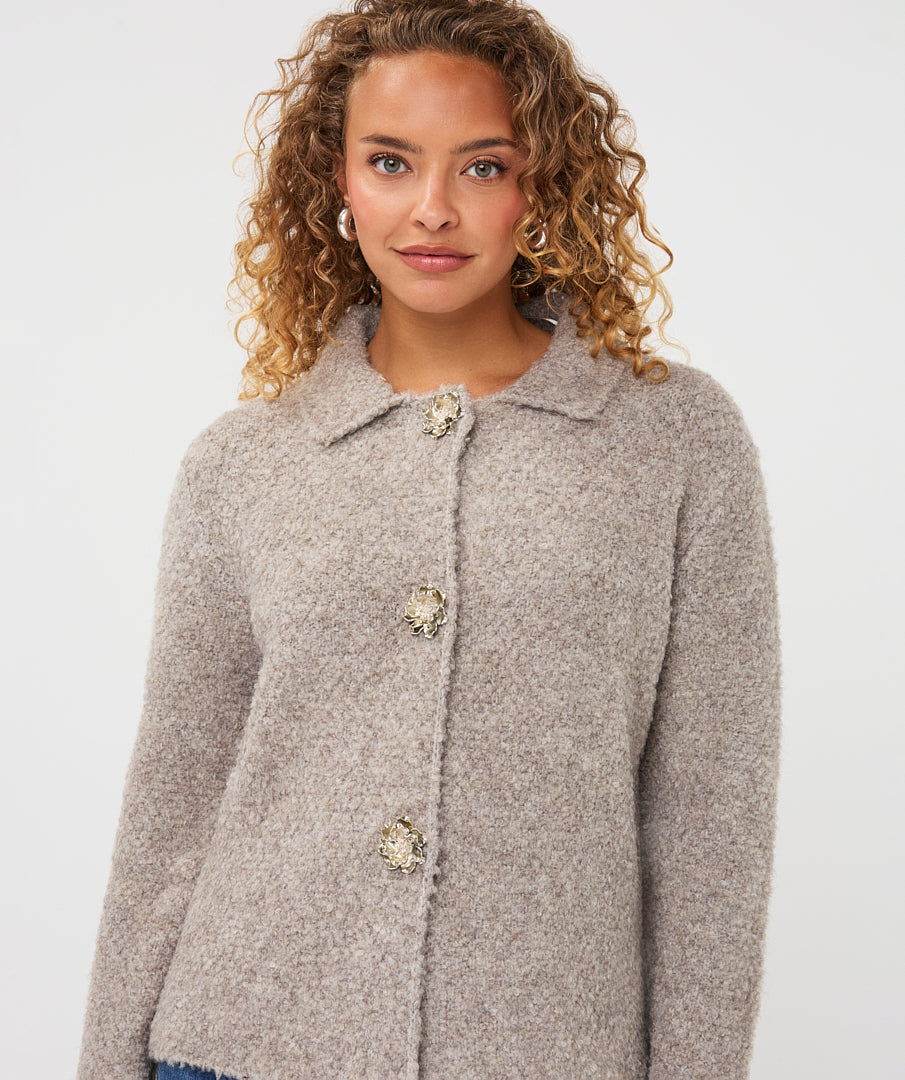Vest Bouclé Sierknopen Taupe