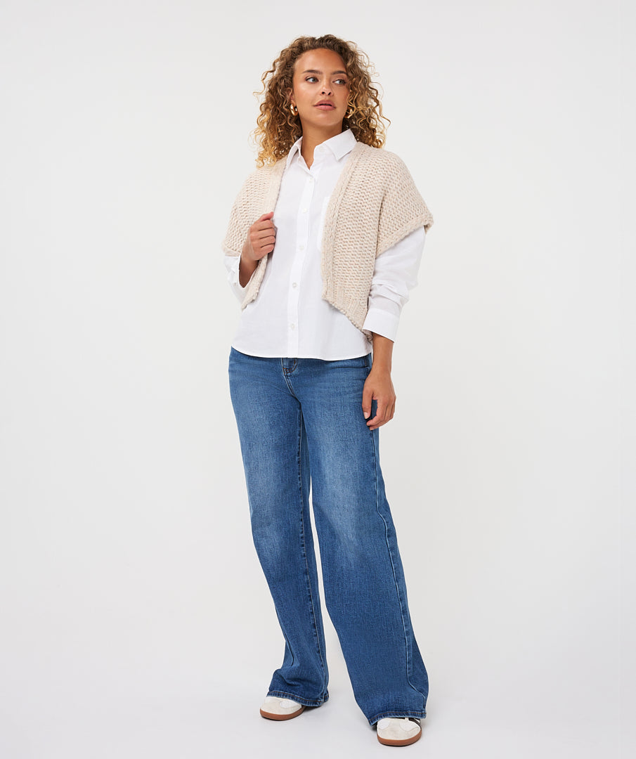 Gilet Grofgebreid Beige