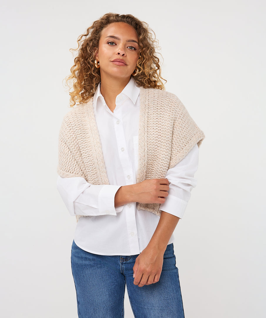 Gilet Grofgebreid Beige