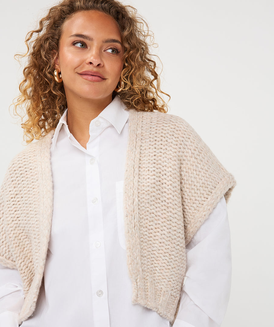 Gilet Grofgebreid Beige