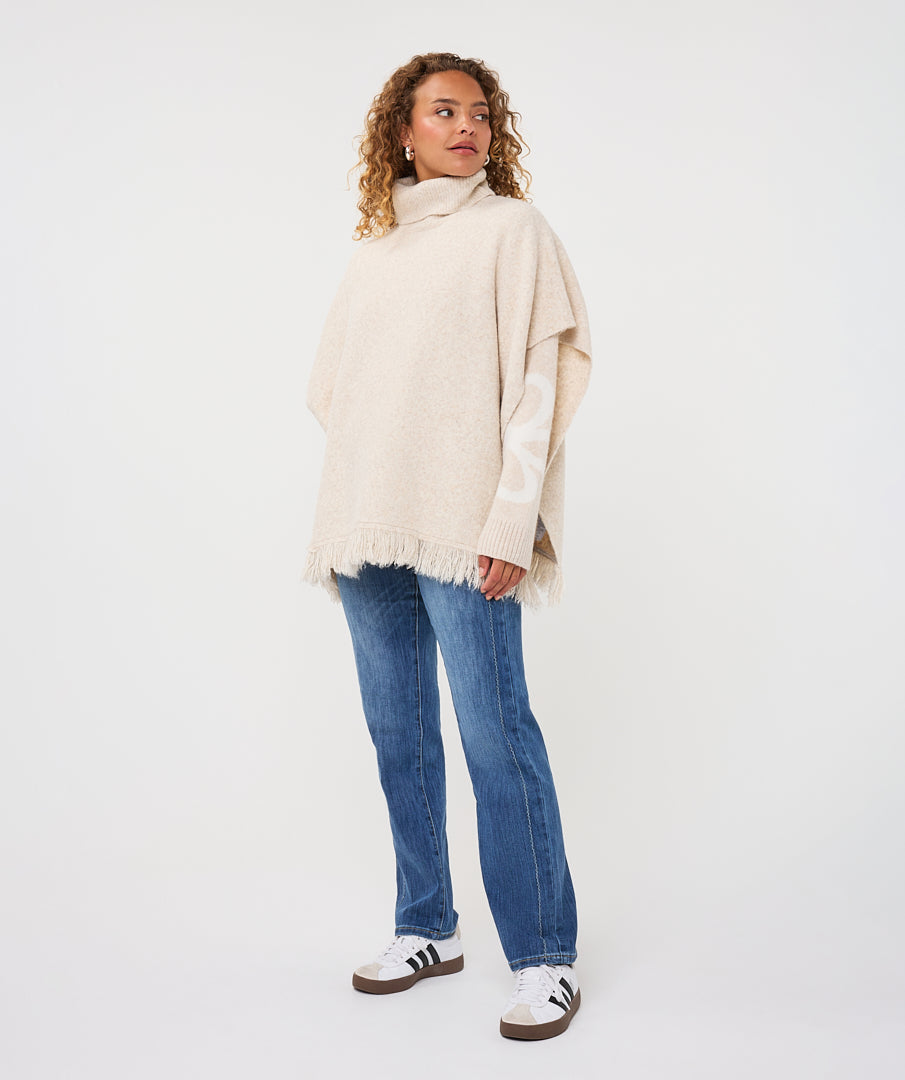 Poncho Col Franjes Beige