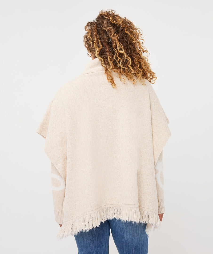 Poncho Col Franjes Beige