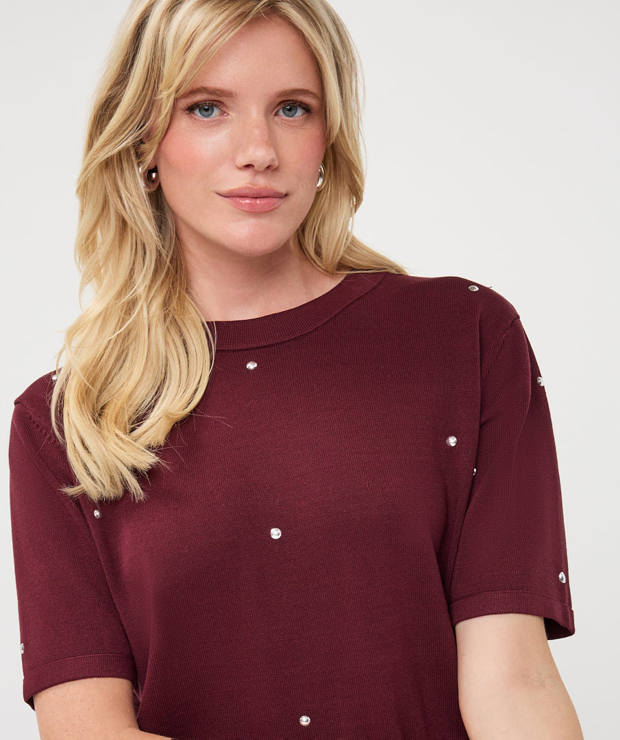 Trui Zilveren Studs Bordeaux