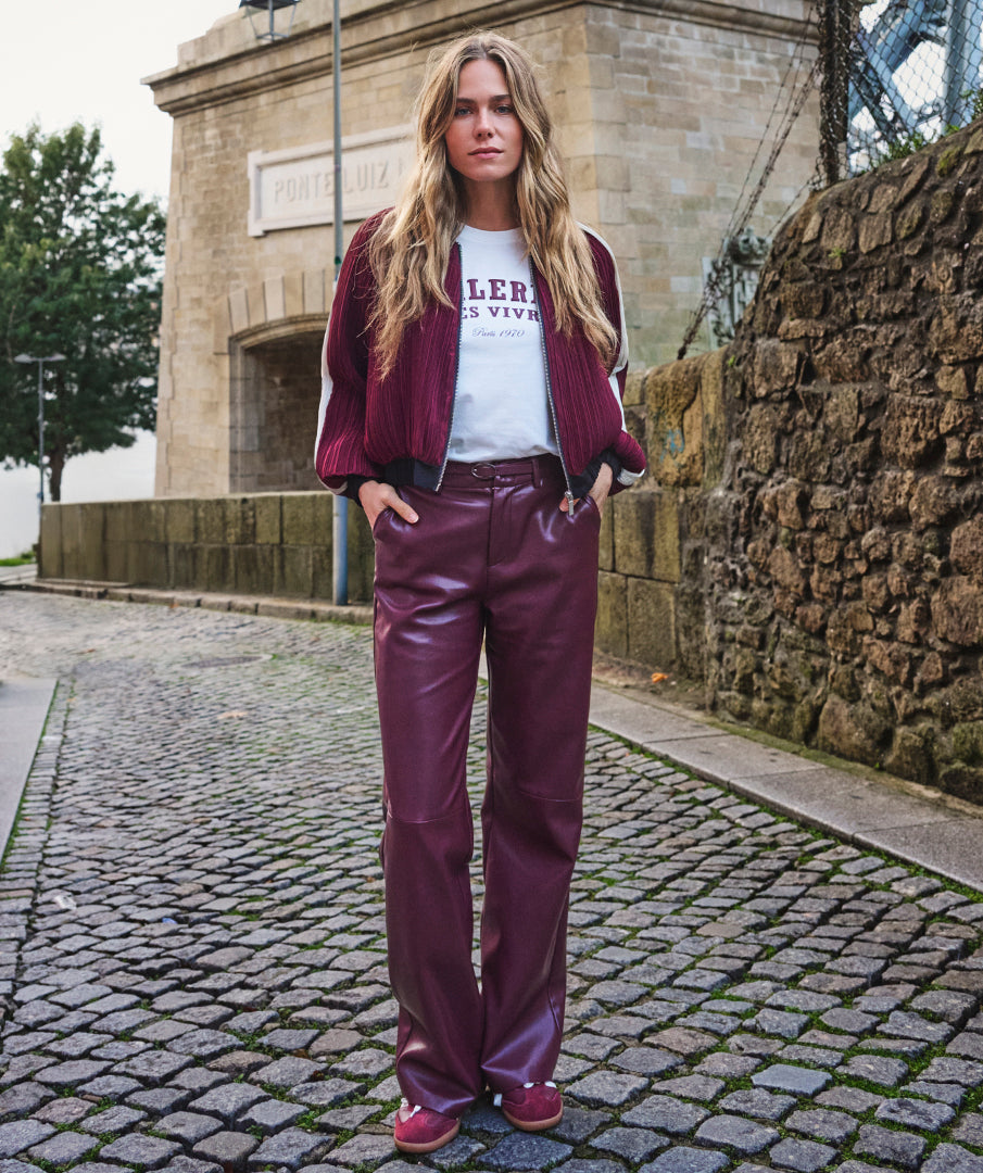Wijde Broek Leatherlook Bordeaux