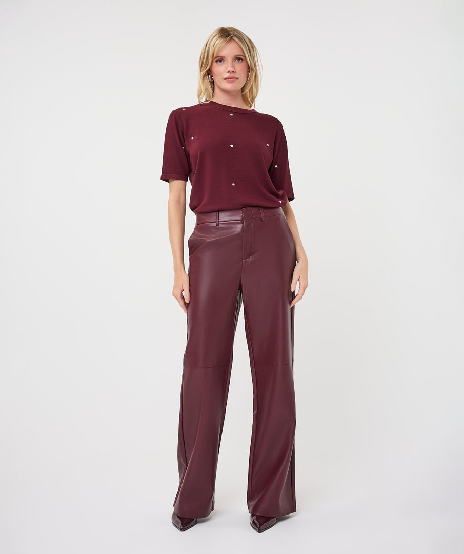 Wijde Broek Leatherlook Bordeaux