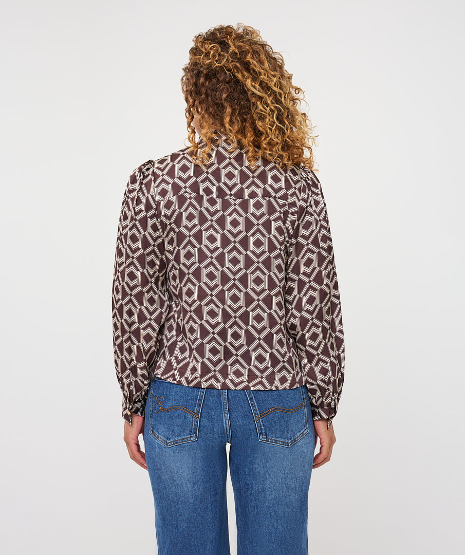 Blouse Strik Print Bruin