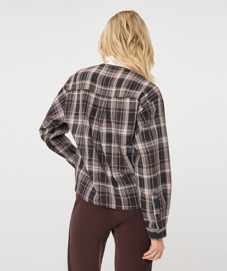 Blouse Ruit Strass Bruin