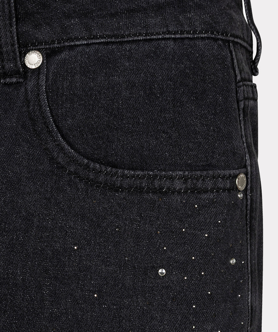 Wide Jeans Strass Zwart
