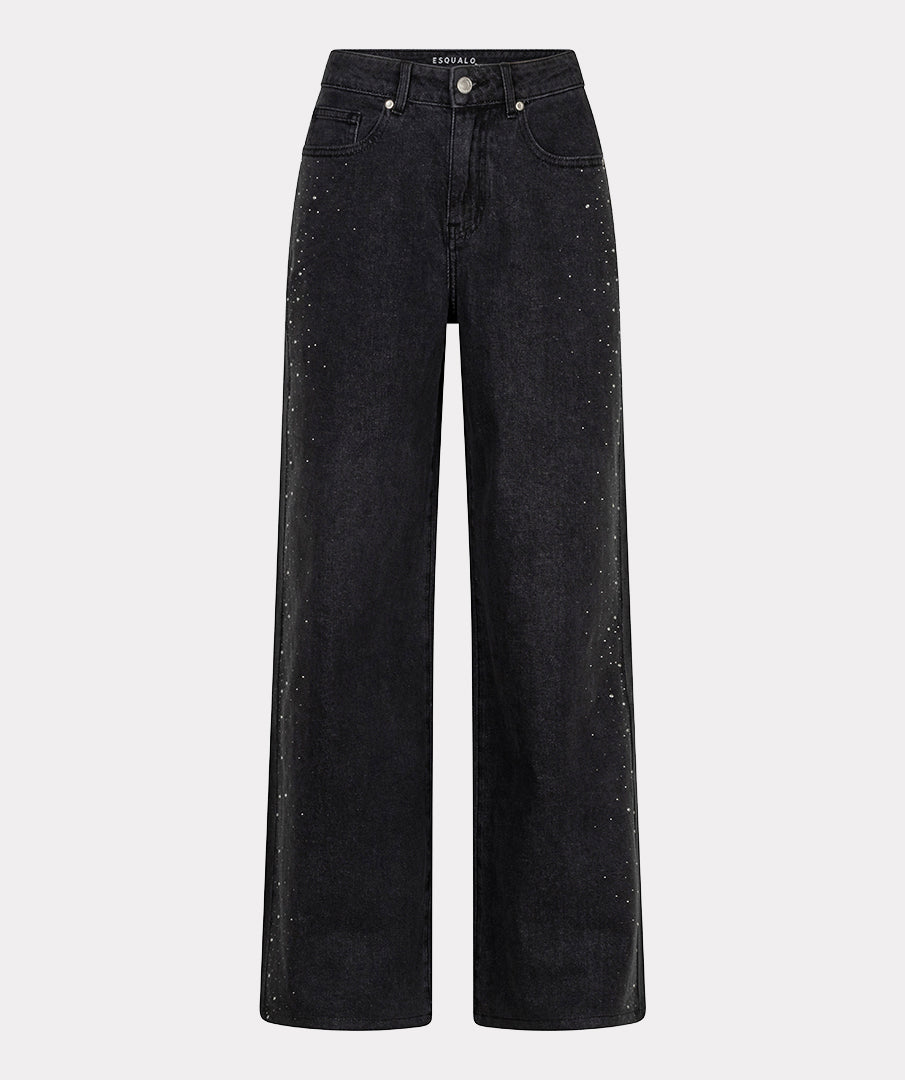 Wide Jeans Strass Zwart