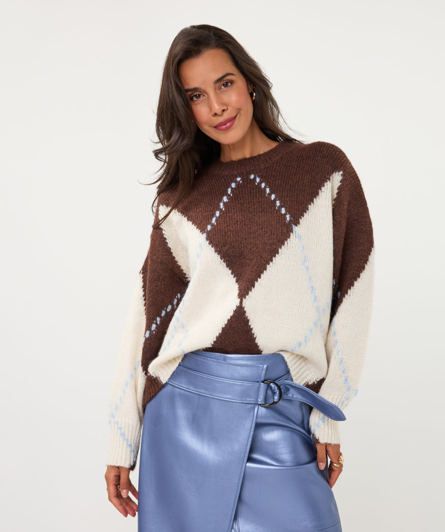 Trui Argyle Bruin
