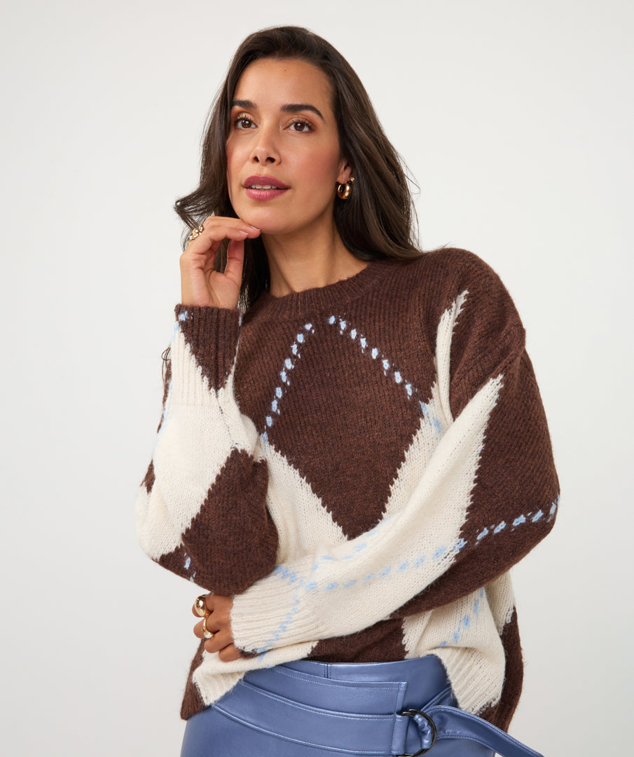 Trui Argyle Bruin