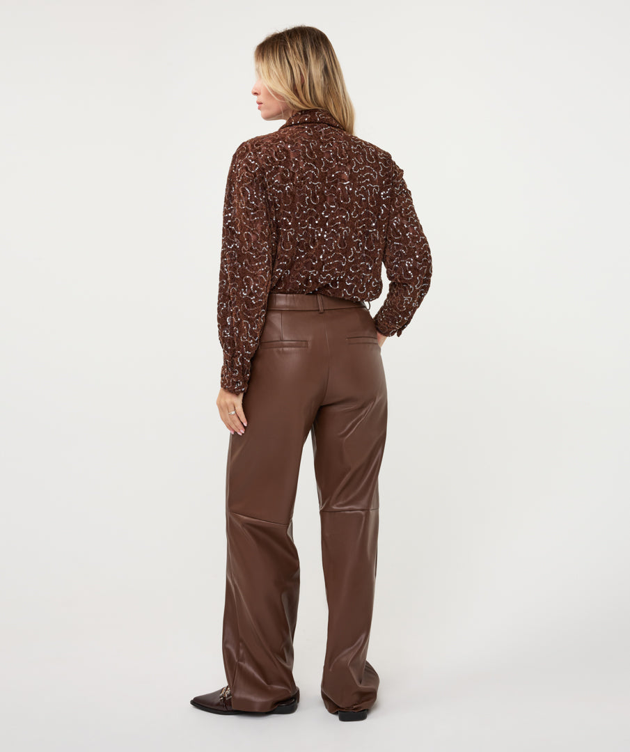 Broek Wijd Leatherlook Bruin