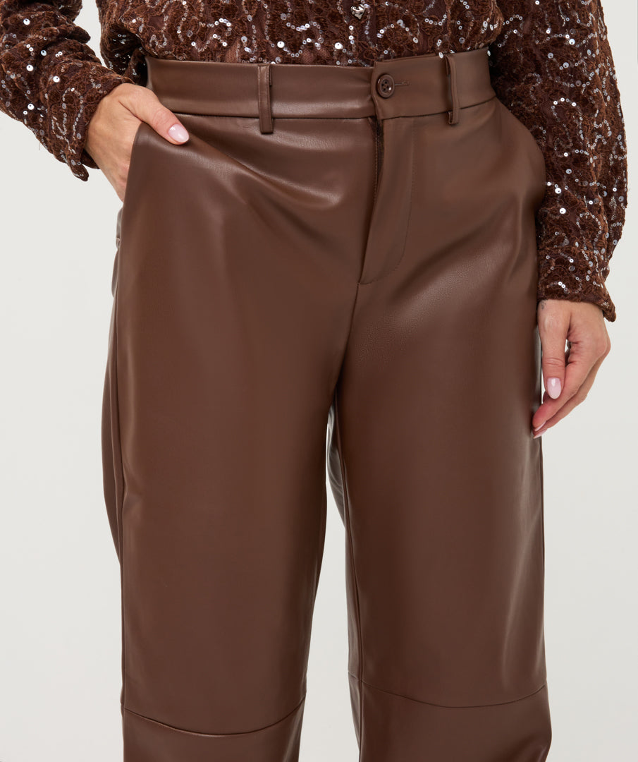 Broek Wijd Leatherlook Bruin