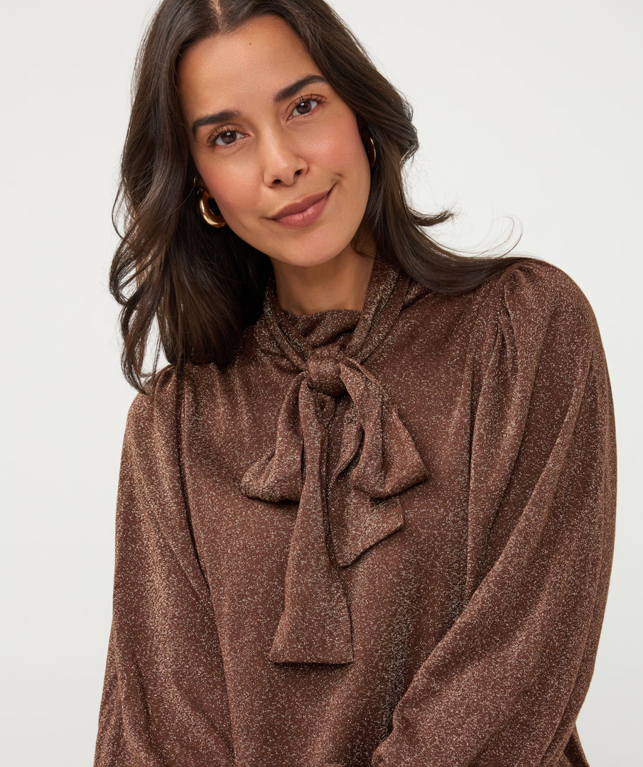 Blouse Strik Lurex Bruin